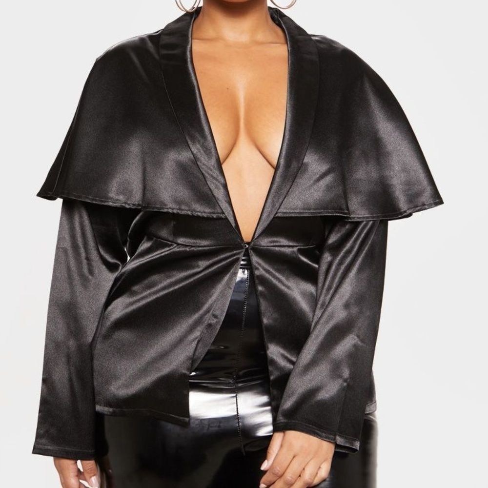 NEW- PLUS BLACK CAPE SATIN  SHIRT